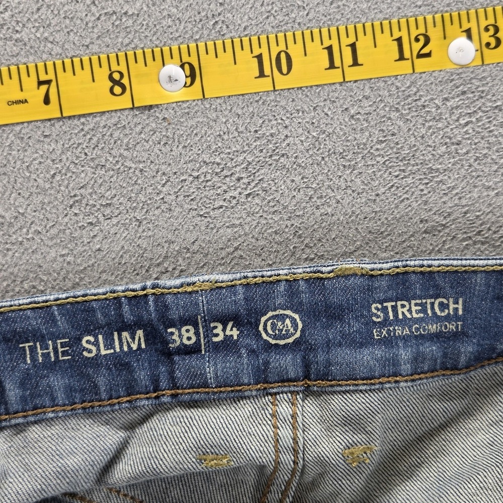 C&A Jeans Mens 38x34 Blue Selvedge The Slim Stretch Extra Comfort Button Fly - Picture 9 of 16